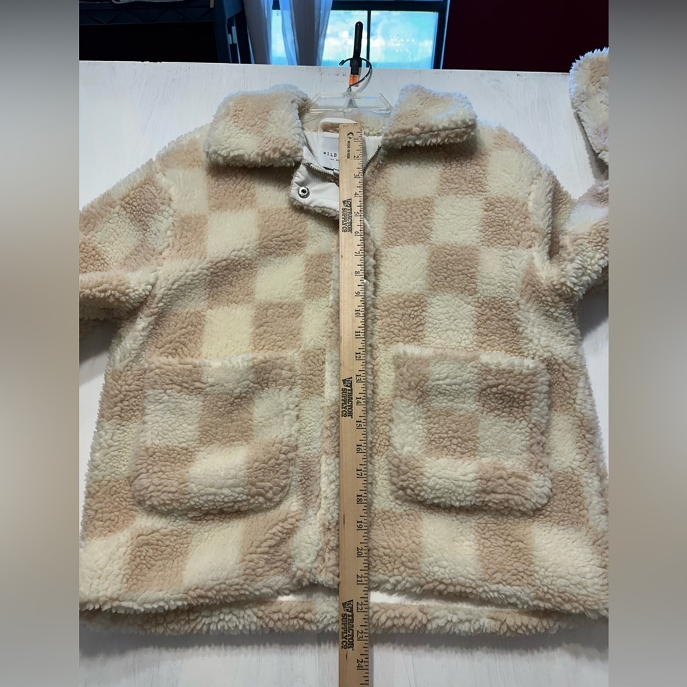 Wild Rose LA Teddy Jacket Women’s Small Faux Shearling Cream Pink Check Sherpa - Picture 10 of 10